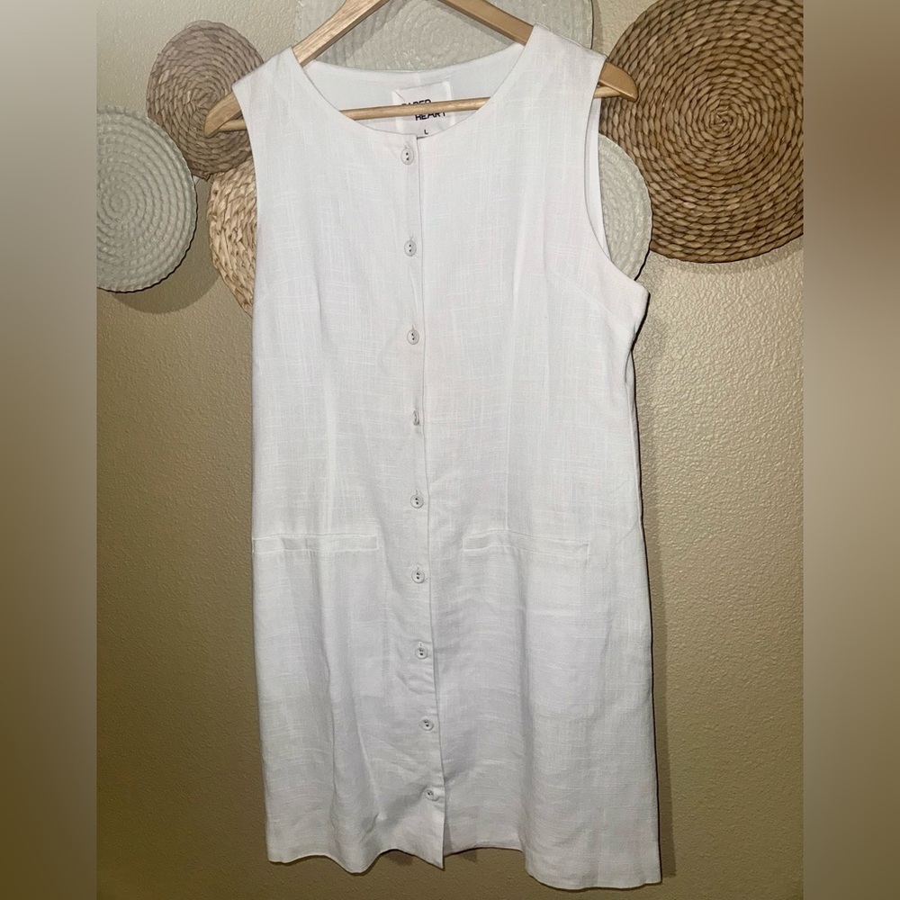 Paper Heart White Linen-Blend Midi Dress